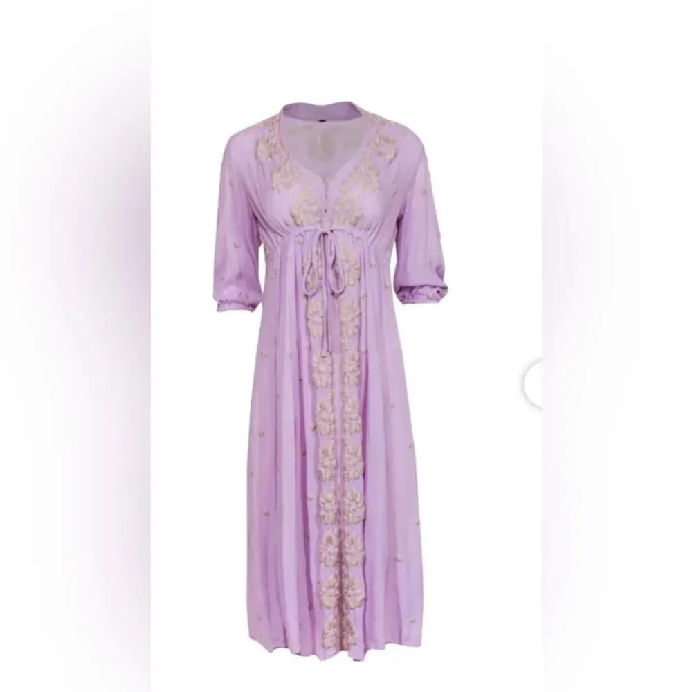 Free People Fable Dusty Lavender Embroidered Maxi Dress